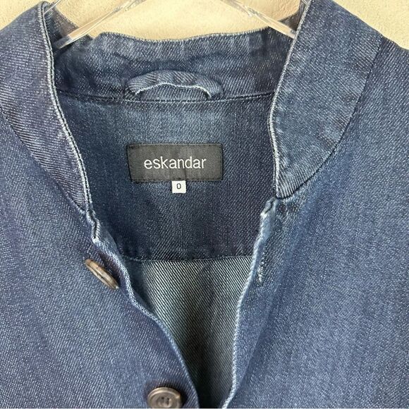 Eskandar Blue Denim Jean Silk Cotton Over Coat Jacket Size 0 - Picture 4 of 9